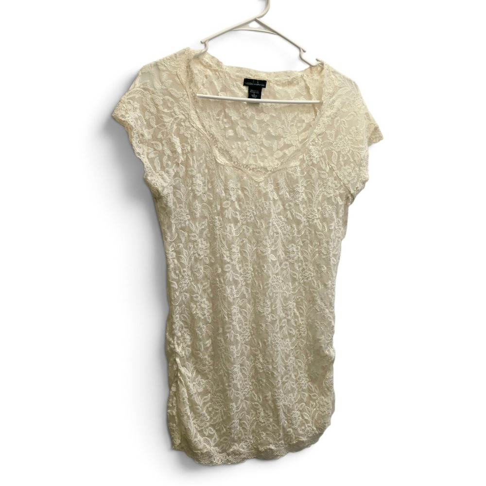 Moda Int'l Floral Lace Ruched Top Women's LG Cream Sheer-Pink Shirt Not Included